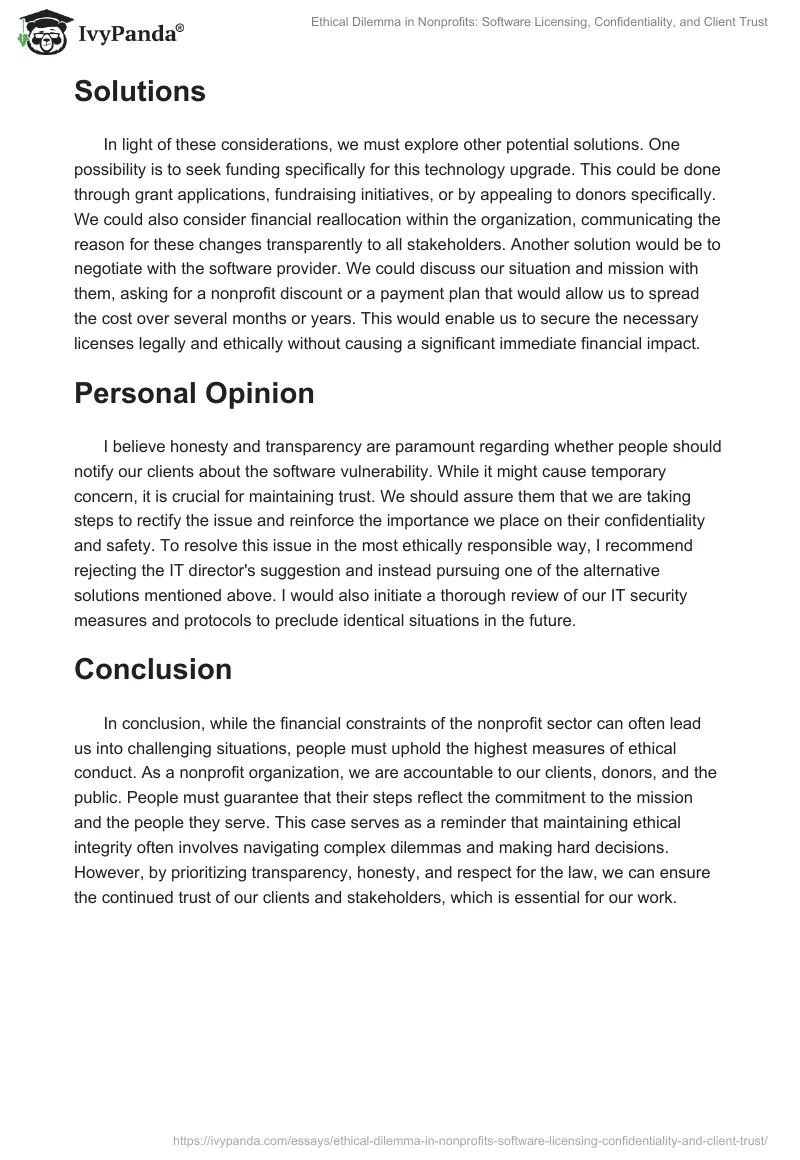 Ethical Dilemma in Nonprofits: Software Licensing, Confidentiality, and Client Trust. Page 2