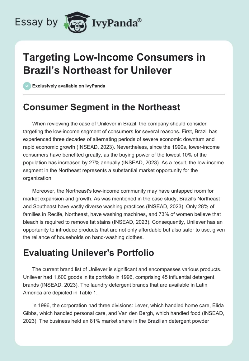 Targeting Low-Income Consumers in Brazil’s Northeast for Unilever. Page 1