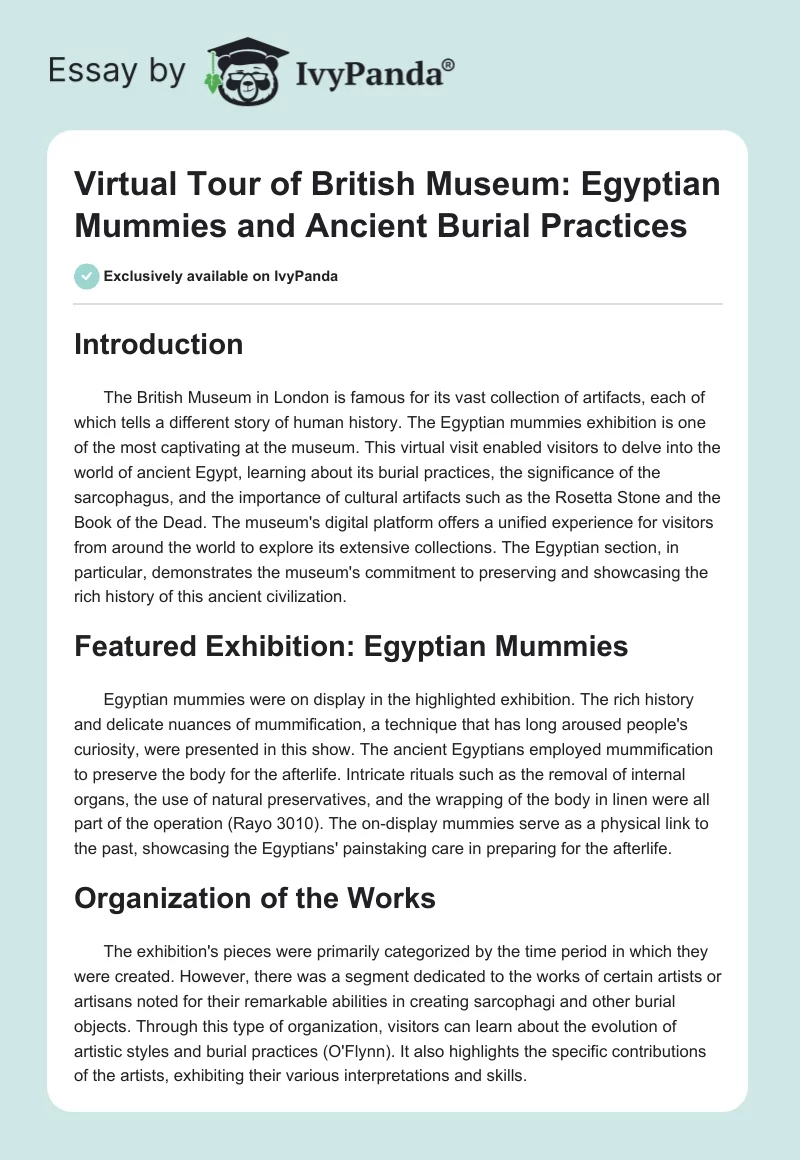 Virtual Tour of British Museum: Egyptian Mummies and Ancient Burial Practices. Page 1