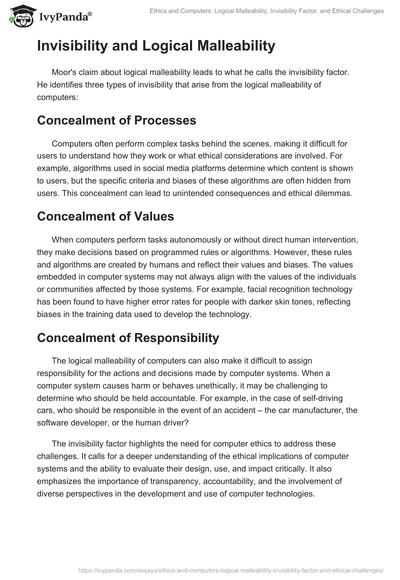 Ethics and Computers: Logical Malleability, Invisibility Factor, and Ethical Challenges. Page 2