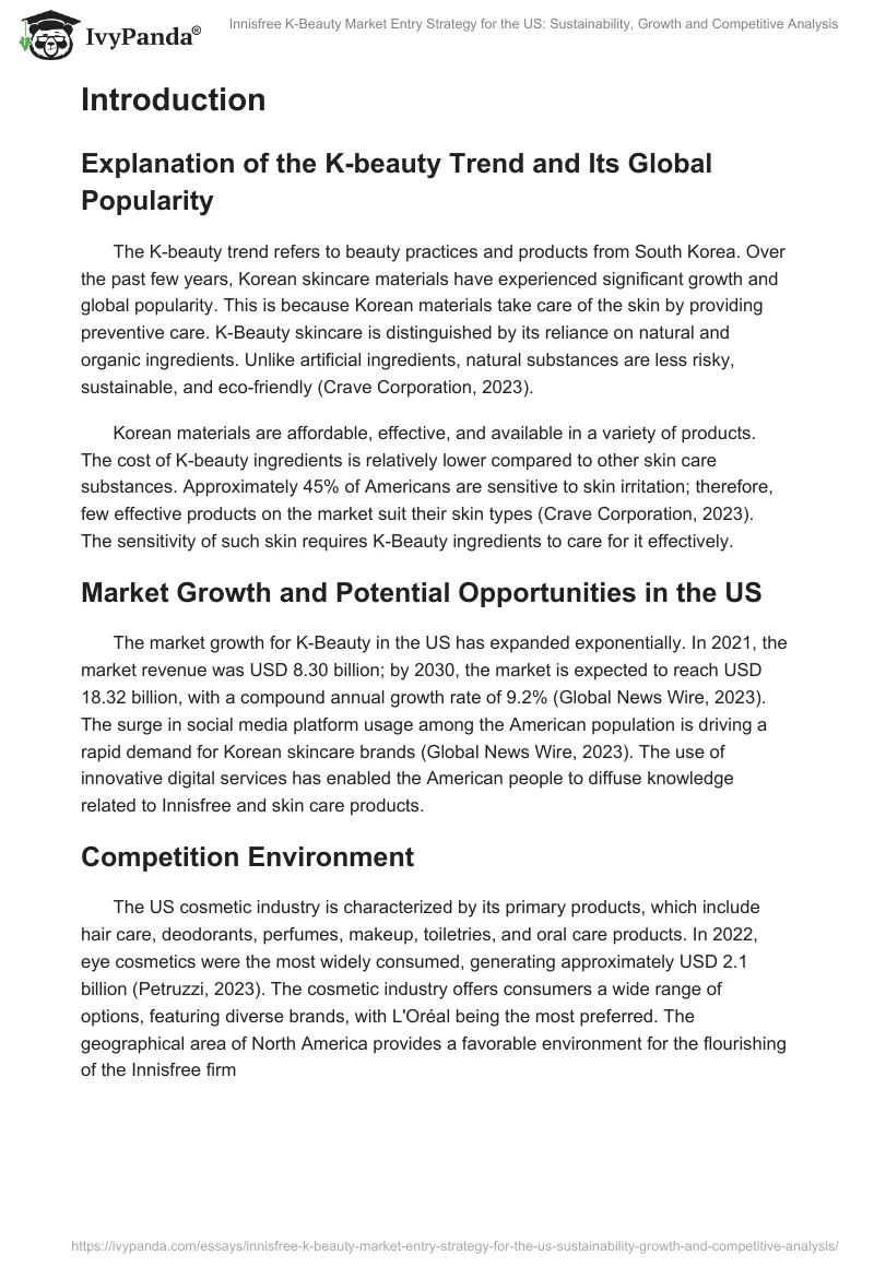 Innisfree K-Beauty Market Entry Strategy for the US: Sustainability, Growth and Competitive Analysis. Page 2