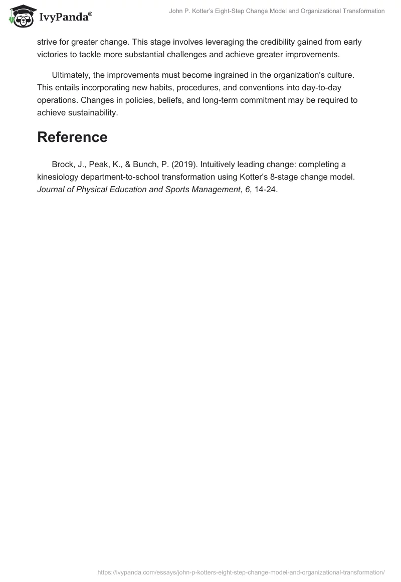 John P. Kotter’s Eight-Step Change Model and Organizational Transformation. Page 2