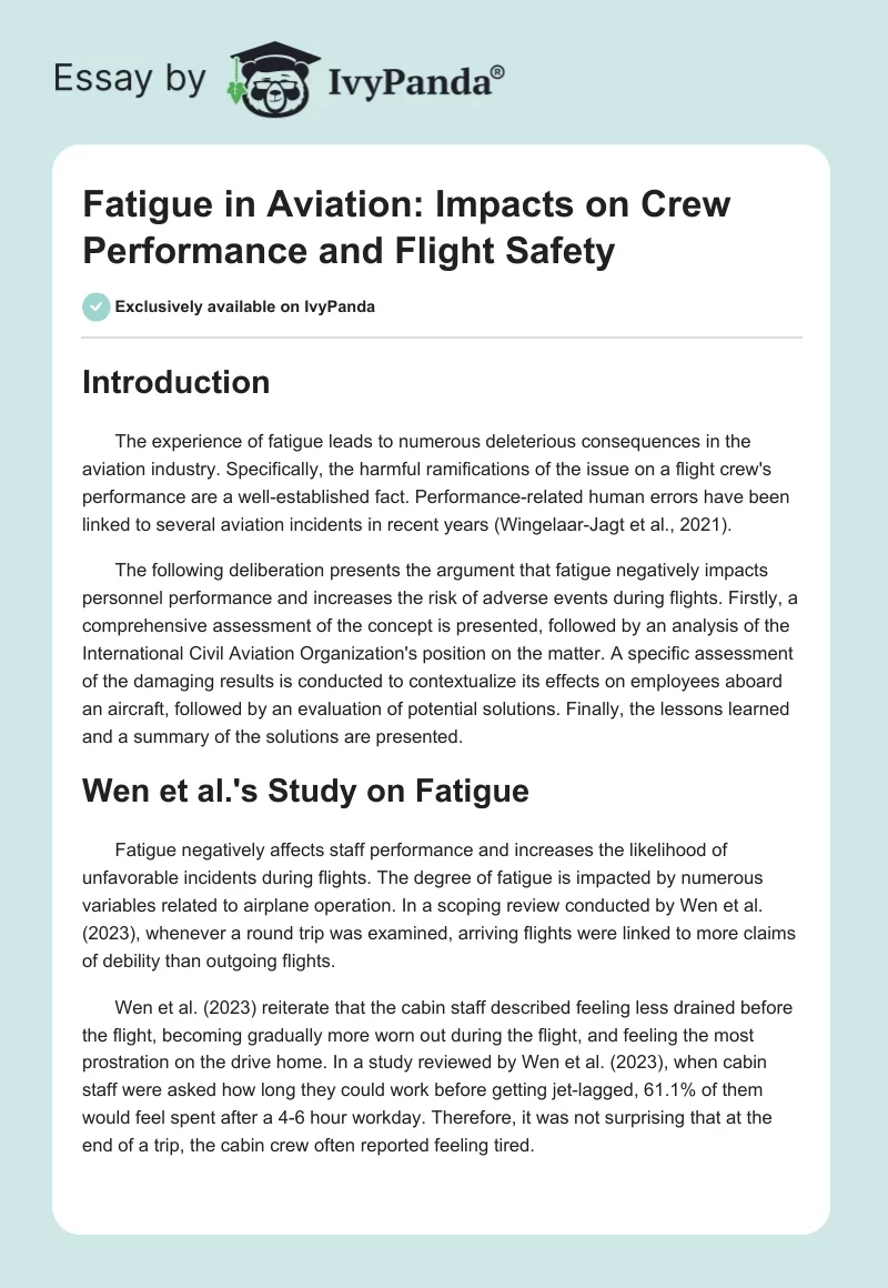 Fatigue in Aviation: Impacts on Crew Performance and Flight Safety. Page 1