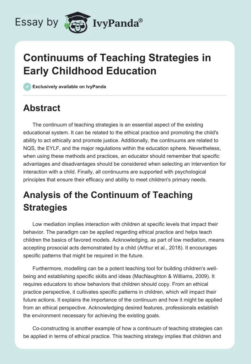 Continuums of Teaching Strategies in Early Childhood Education. Page 1