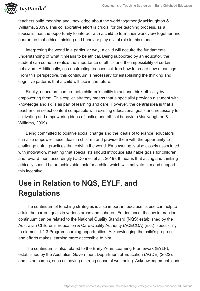 Continuums of Teaching Strategies in Early Childhood Education. Page 2