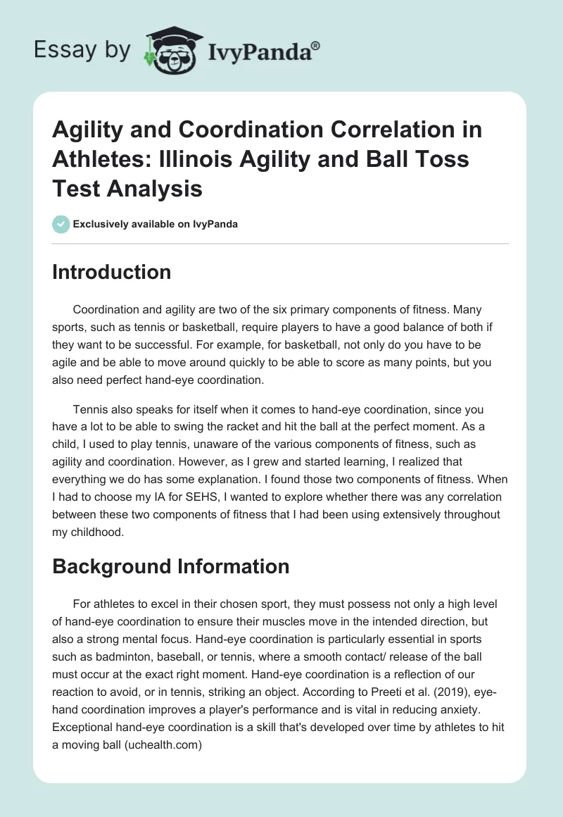 Agility and Coordination Correlation in Athletes: Illinois Agility and Ball Toss Test Analysis. Page 1