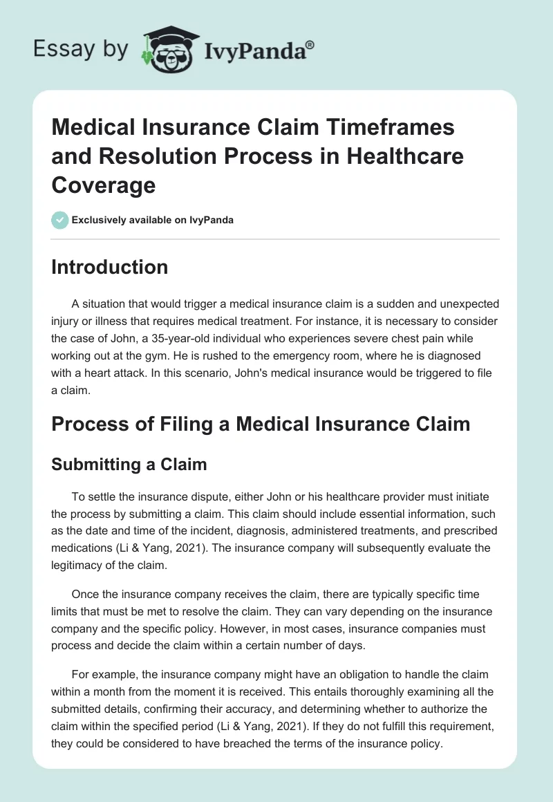 Medical Insurance Claim Timeframes and Resolution Process in Healthcare Coverage. Page 1