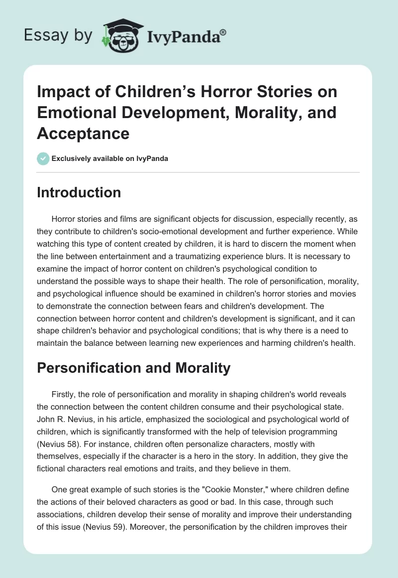 Impact of Children’s Horror Stories on Emotional Development, Morality, and Acceptance. Page 1