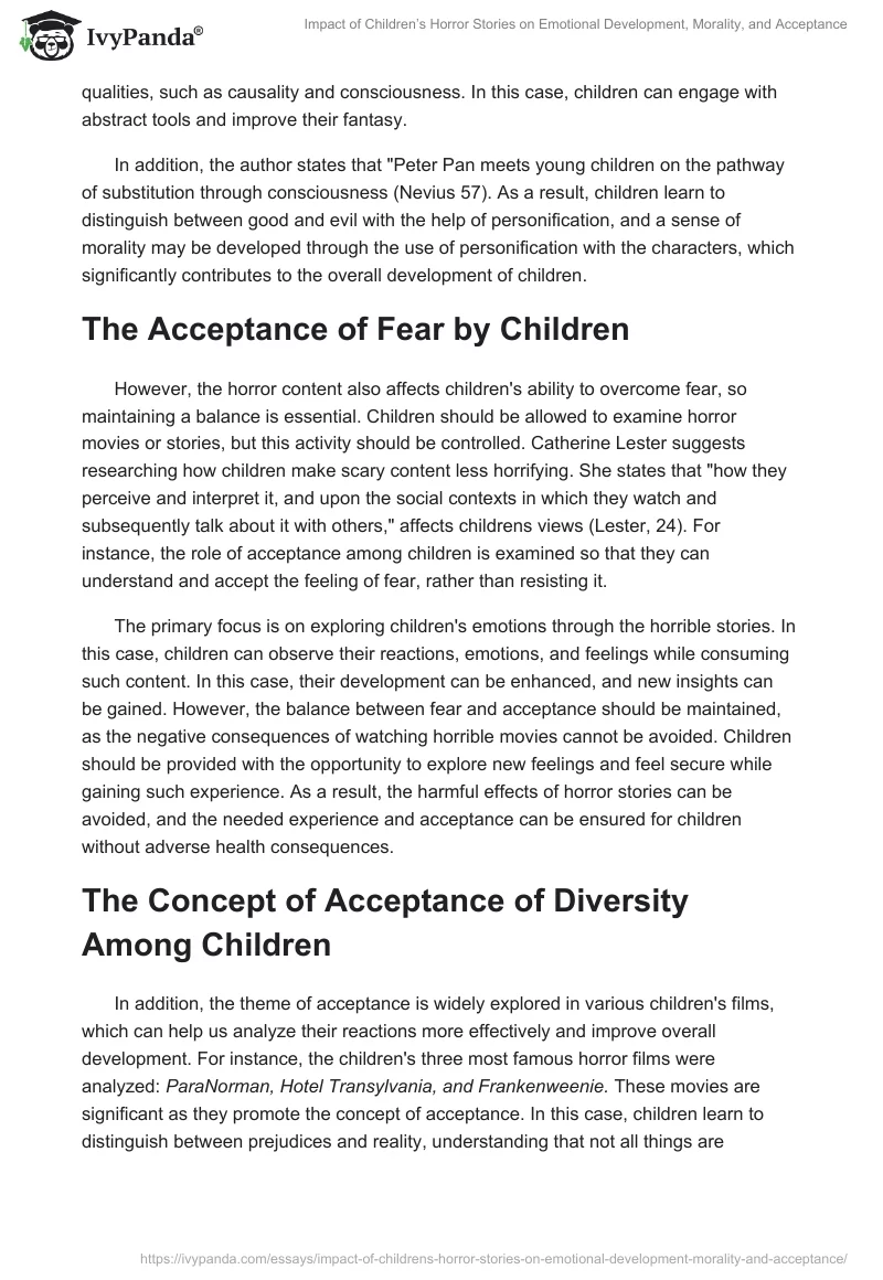Impact of Children’s Horror Stories on Emotional Development, Morality, and Acceptance. Page 2