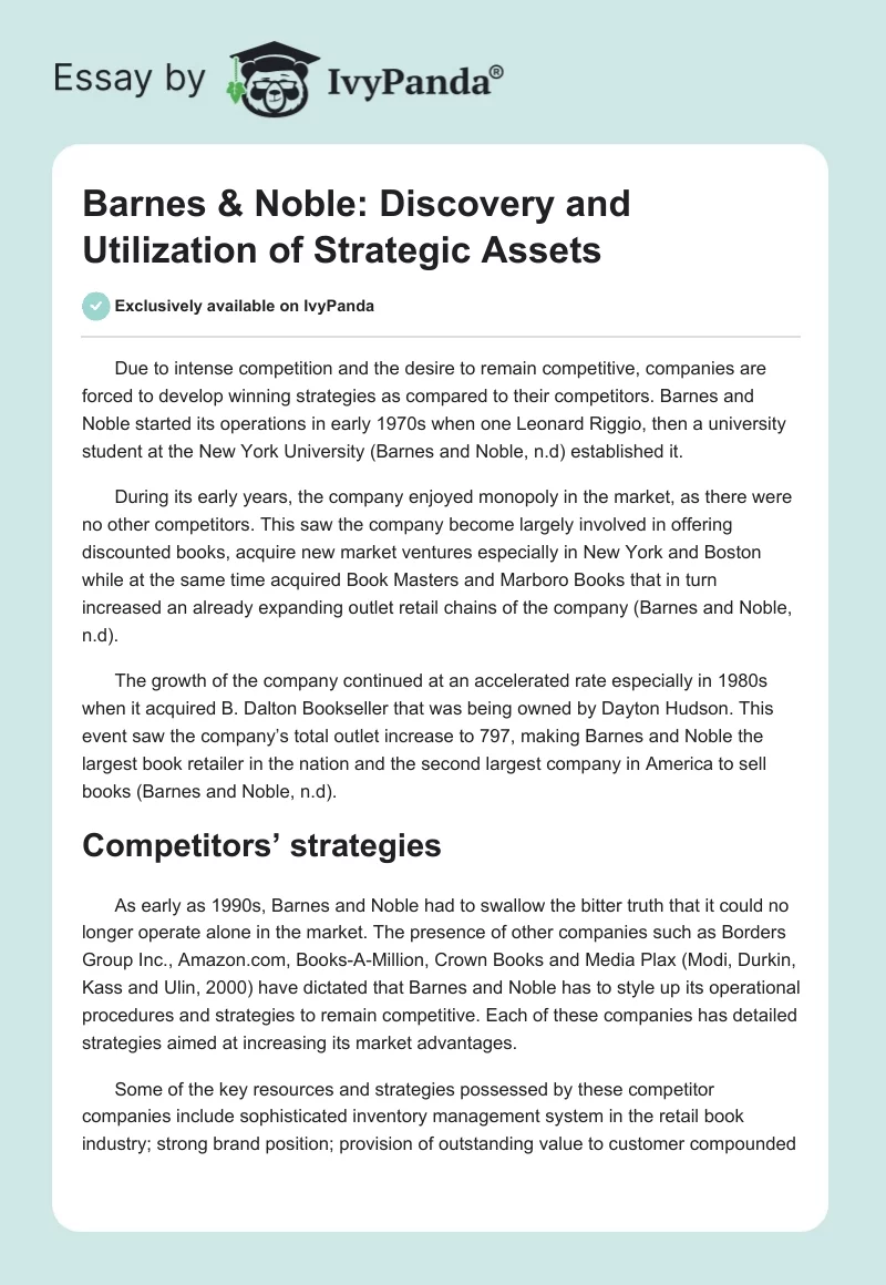 Barnes & Noble: Discovery and Utilization of Strategic Assets. Page 1