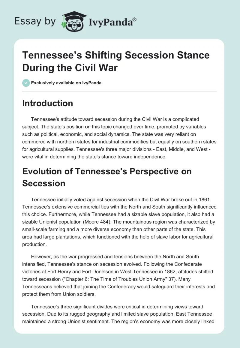 Tennessee’s Shifting Secession Stance During the Civil War. Page 1