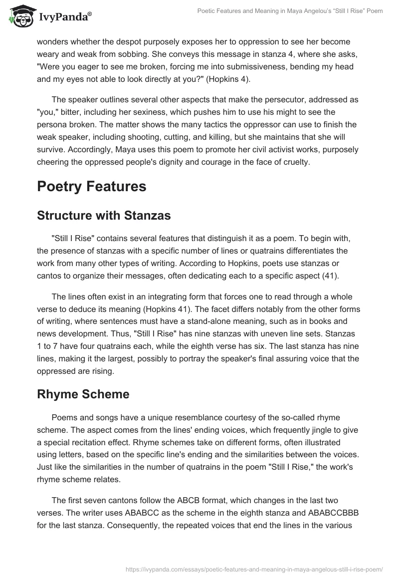 Poetic Features and Meaning in Maya Angelou’s “Still I Rise” Poem. Page 2