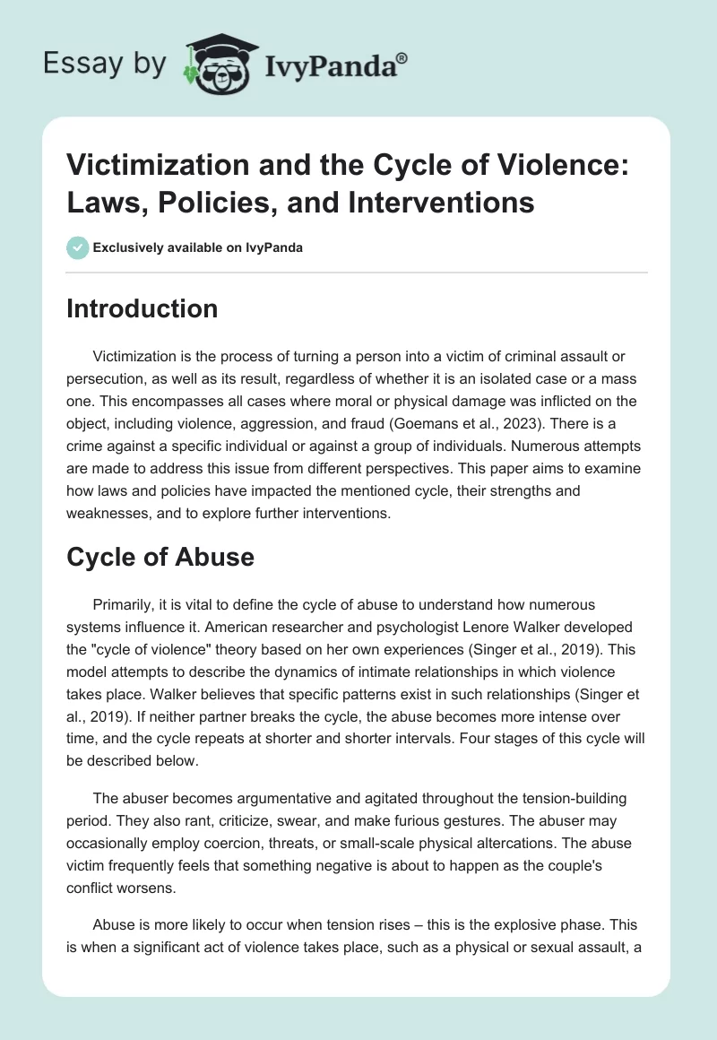 Victimization and the Cycle of Violence: Laws, Policies, and Interventions. Page 1