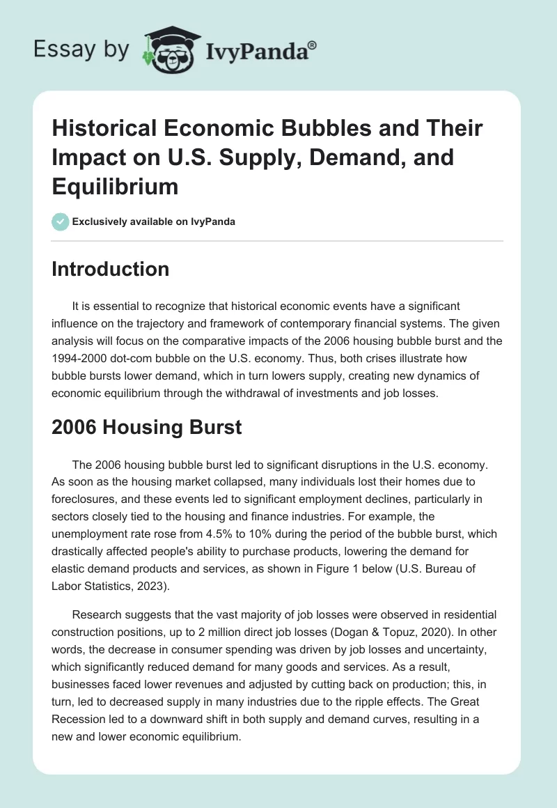Historical Economic Bubbles and Their Impact on U.S. Supply, Demand, and Equilibrium. Page 1