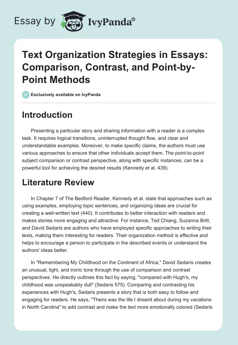 Text Organization Strategies in Essays: Comparison, Contrast, and Point-by-Point Methods. Page 1