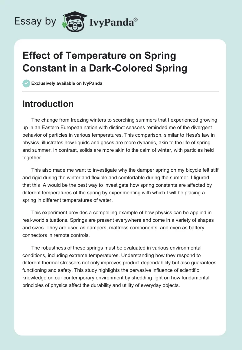 Effect of Temperature on Spring Constant in a Dark-Colored Spring. Page 1