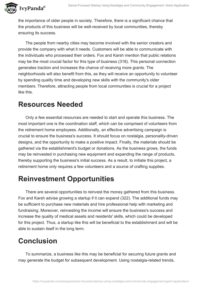 Senior-Focused Startup Using Nostalgia and Community Engagement: Grant Application. Page 2