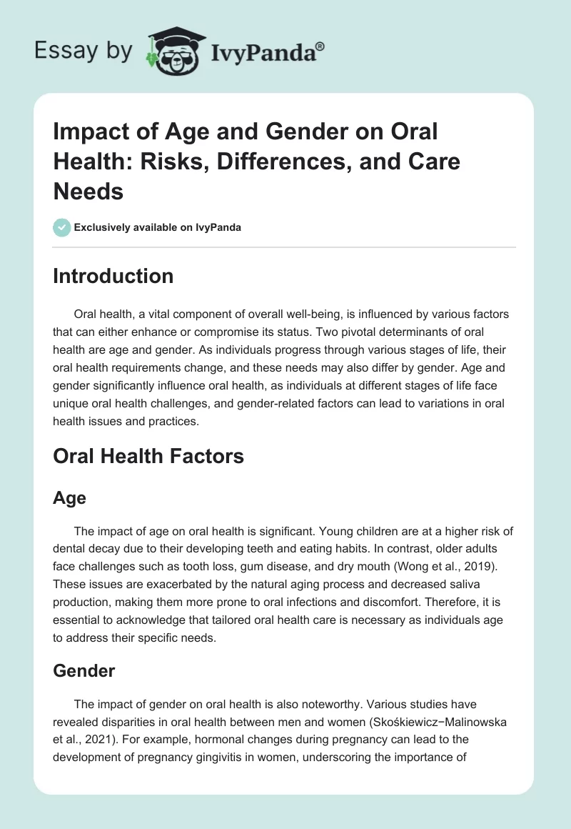Impact of Age and Gender on Oral Health: Risks, Differences, and Care Needs. Page 1