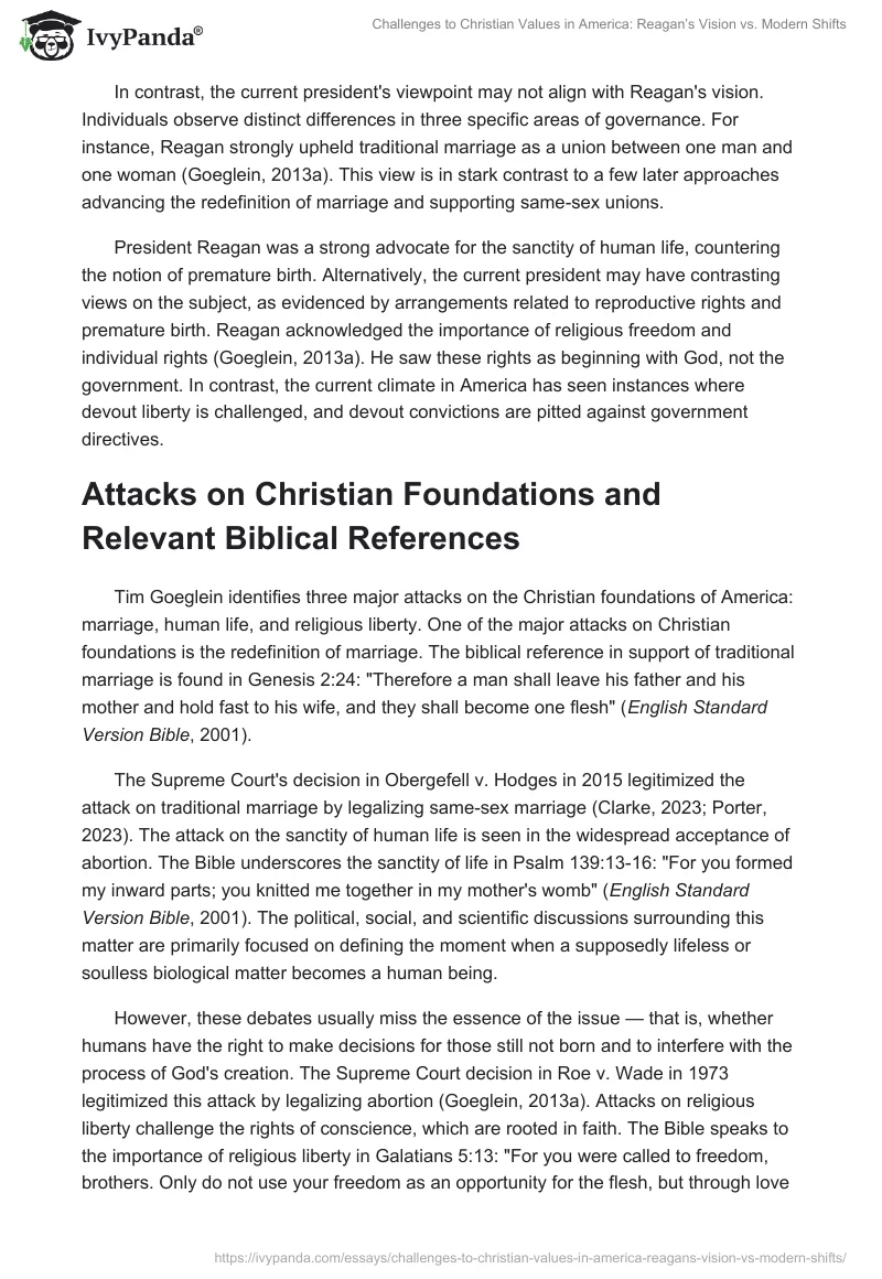 Challenges to Christian Values in America: Reagan’s Vision vs. Modern Shifts. Page 2