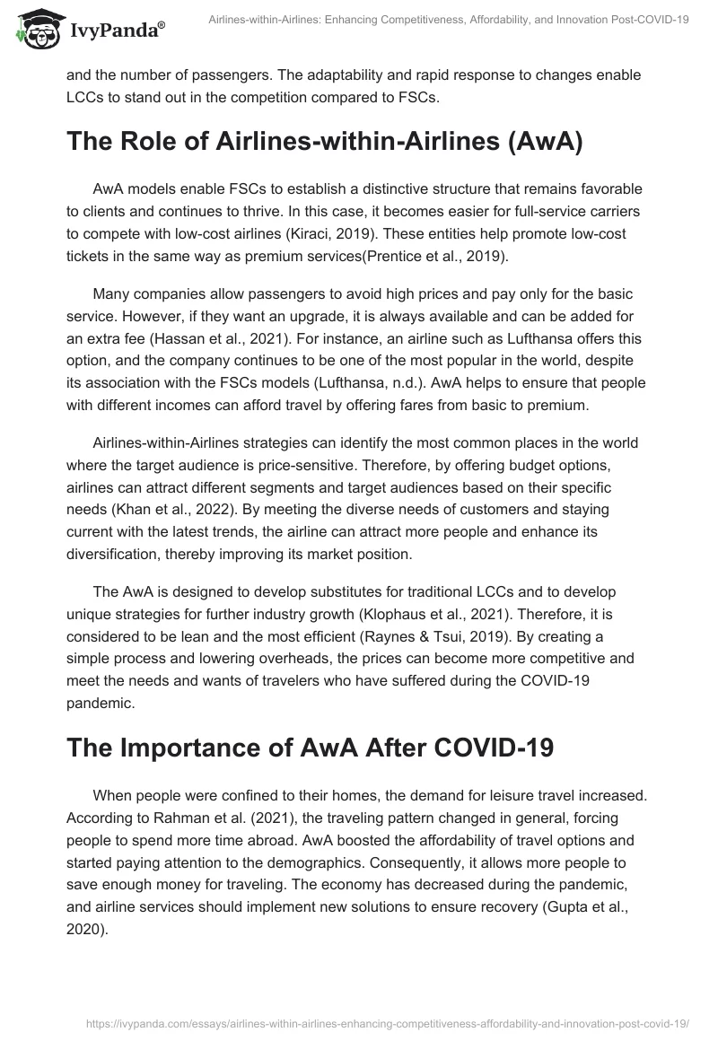 Airlines-within-Airlines: Enhancing Competitiveness, Affordability, and Innovation Post-COVID-19. Page 2