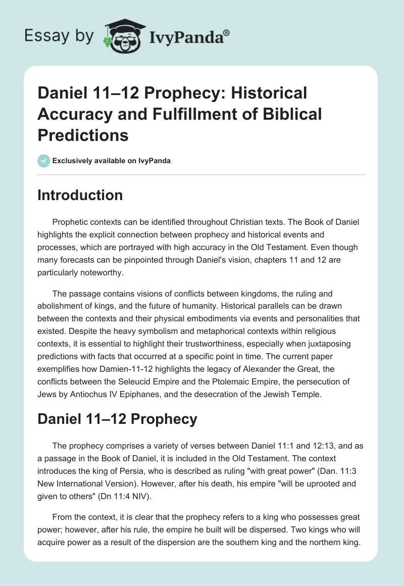 Daniel 11–12 Prophecy: Historical Accuracy and Fulfillment of Biblical Predictions. Page 1