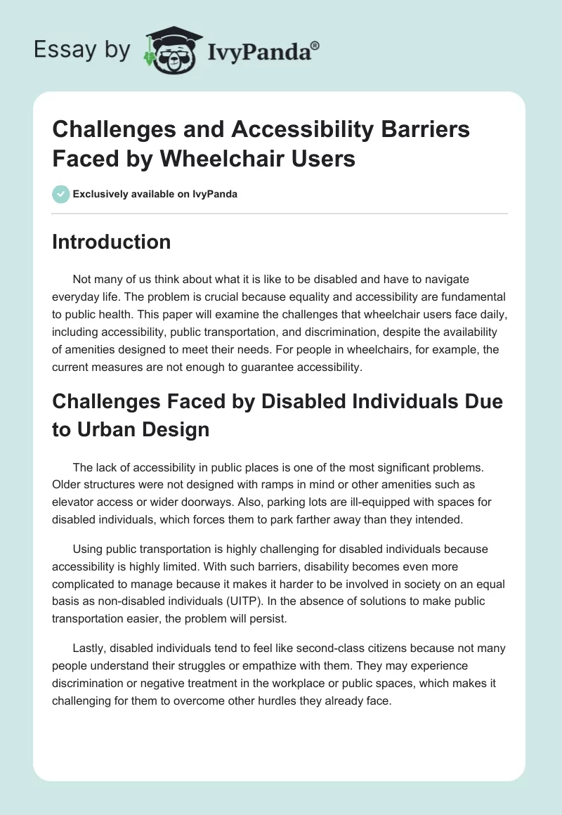 Challenges and Accessibility Barriers Faced by Wheelchair Users. Page 1