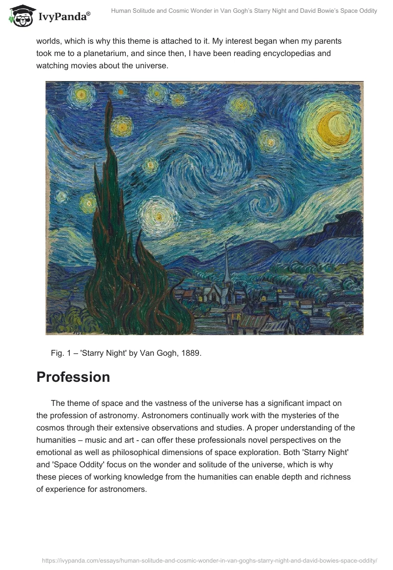 Human Solitude and Cosmic Wonder in Van Gogh’s Starry Night and David Bowie’s Space Oddity. Page 2