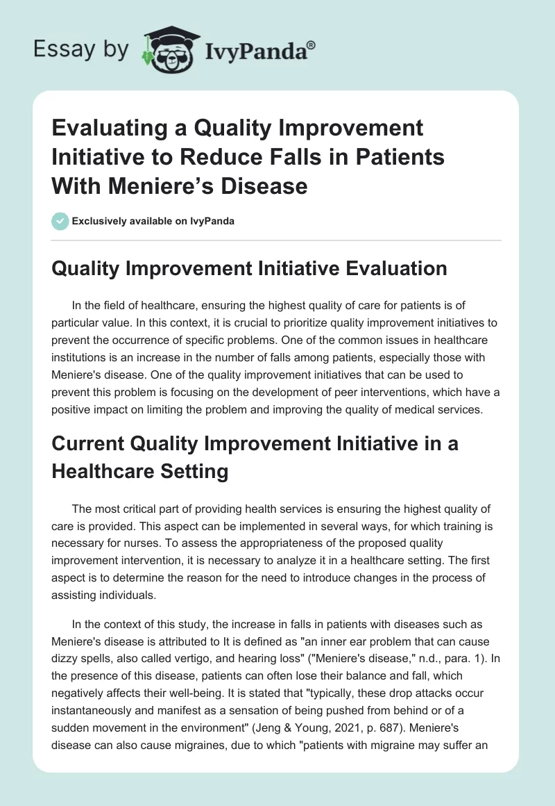 Evaluating a Quality Improvement Initiative to Reduce Falls in Patients With Meniere’s Disease. Page 1
