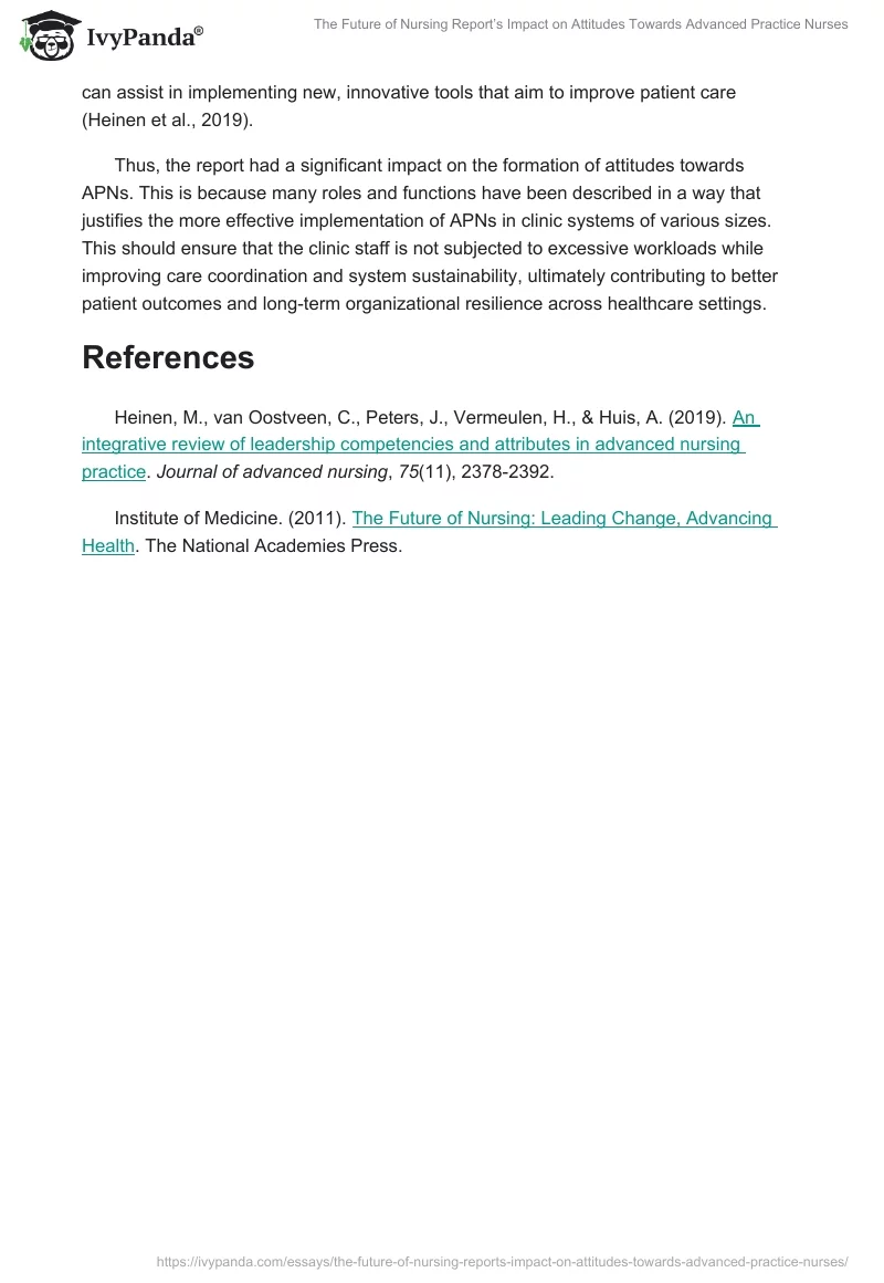 The Future of Nursing Report’s Impact on Attitudes Towards Advanced Practice Nurses. Page 2