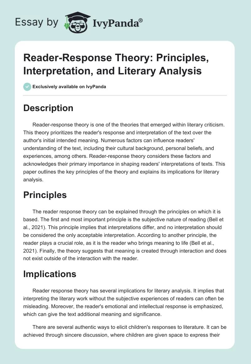 Reader-Response Theory: Principles, Interpretation, and Literary Analysis. Page 1