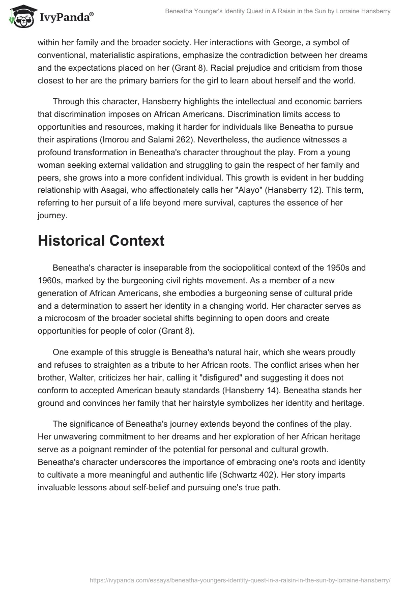 Beneatha Younger's Identity Quest in "A Raisin in the Sun" by Lorraine Hansberry. Page 2