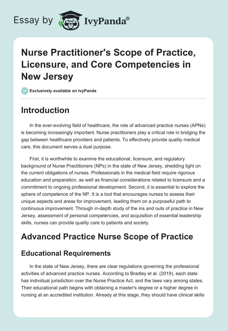Nurse Practitioner's Scope of Practice, Licensure, and Core Competencies in New Jersey. Page 1