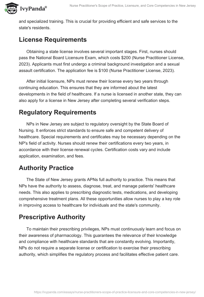 Nurse Practitioner's Scope of Practice, Licensure, and Core Competencies in New Jersey. Page 2