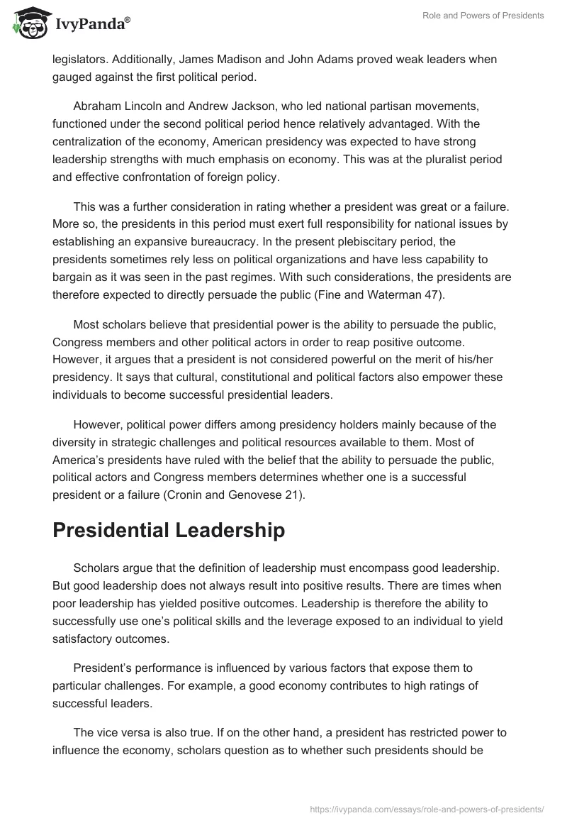 Role and Powers of Presidents. Page 3
