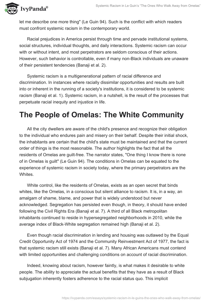 Systemic Racism in Le Guin’s “The Ones Who Walk Away from Omelas”. Page 2