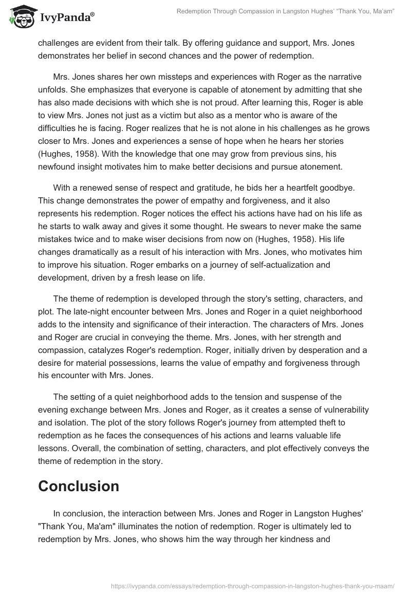 Redemption Through Compassion in Langston Hughes’ “Thank You, Ma’am”. Page 2