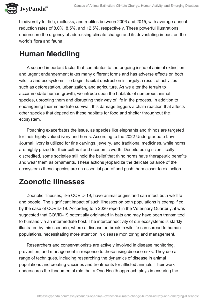Causes of Animal Extinction: Climate Change, Human Activity, and Emerging Diseases. Page 2