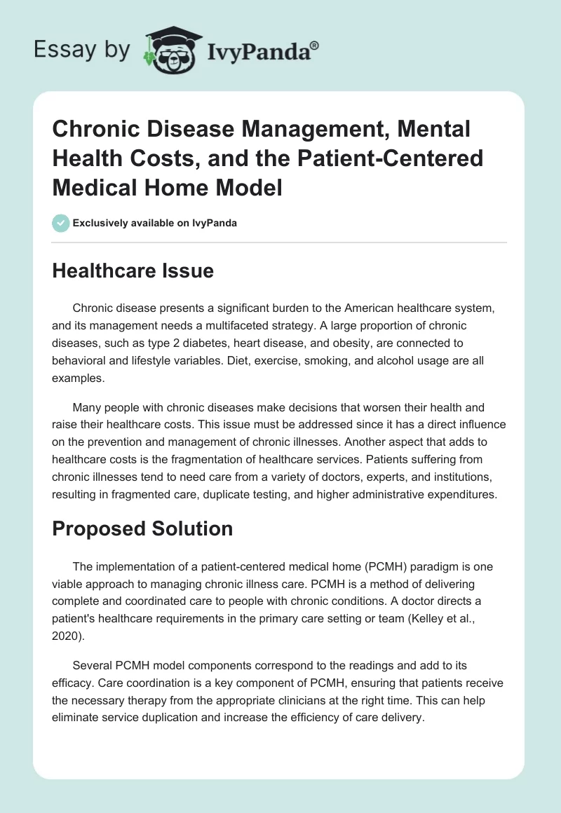 Chronic Disease Management, Mental Health Costs, and the Patient-Centered Medical Home Model. Page 1