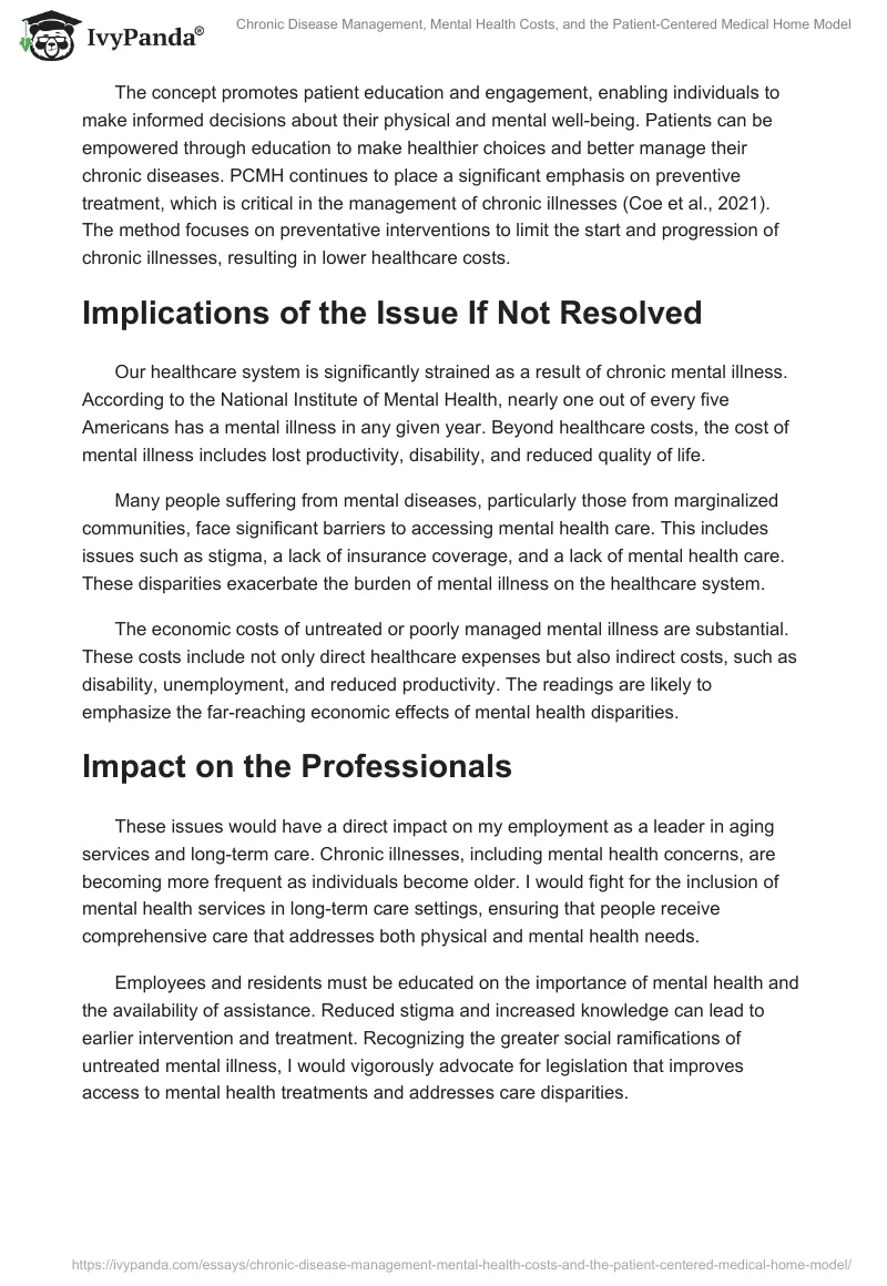 Chronic Disease Management, Mental Health Costs, and the Patient-Centered Medical Home Model. Page 2