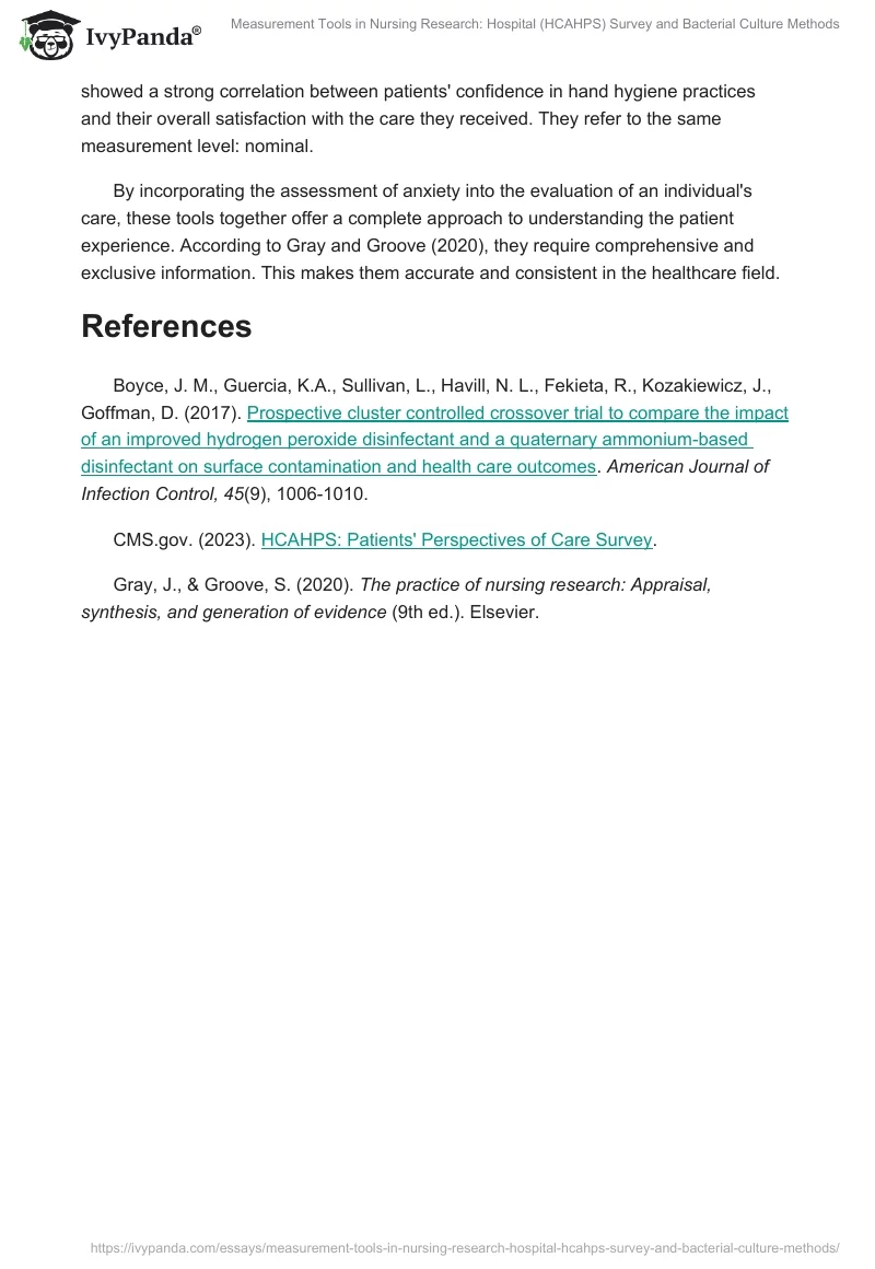 Measurement Tools in Nursing Research: Hospital (HCAHPS) Survey and Bacterial Culture Methods. Page 2