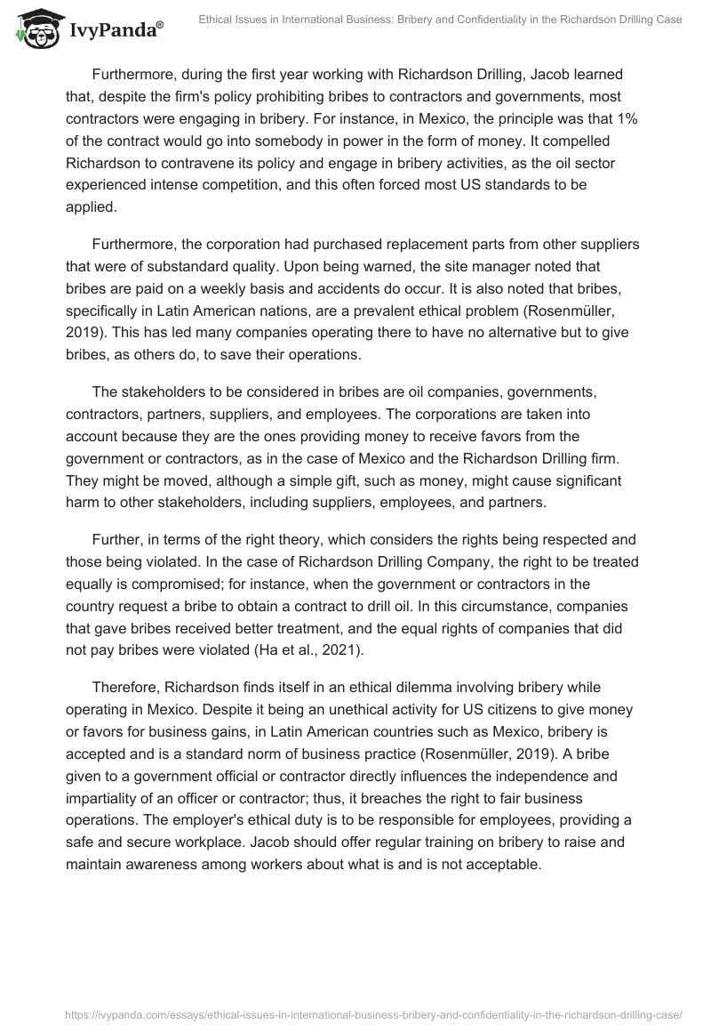 Ethical Issues in International Business: Bribery and Confidentiality in the Richardson Drilling Case. Page 2