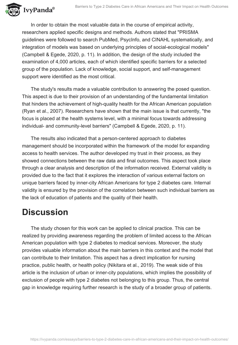 Barriers to Type 2 Diabetes Care in African Americans and Their Impact on Health Outcomes. Page 2