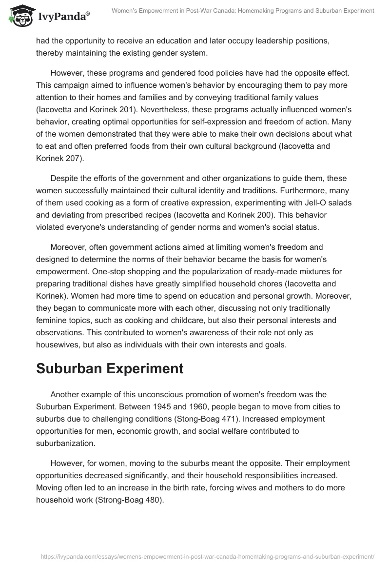 Women’s Empowerment in Post-War Canada: Homemaking Programs and Suburban Experiment. Page 2