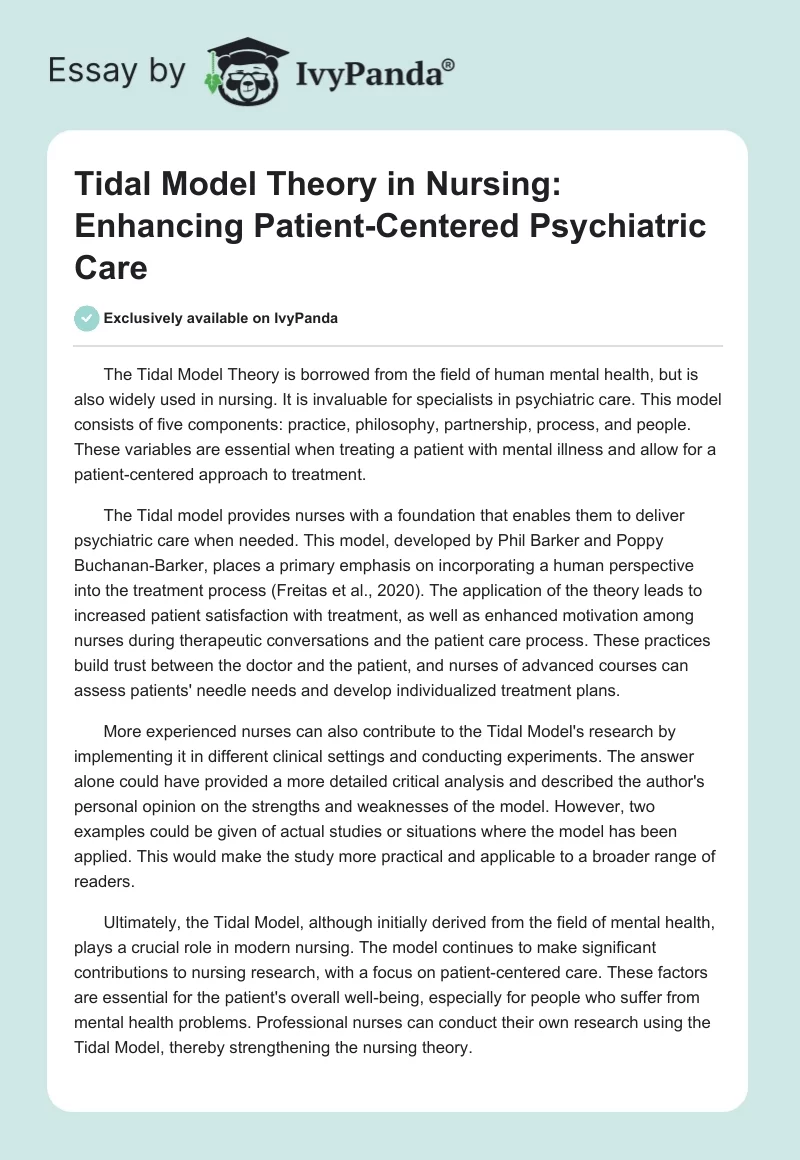 Tidal Model Theory in Nursing: Enhancing Patient-Centered Psychiatric Care. Page 1