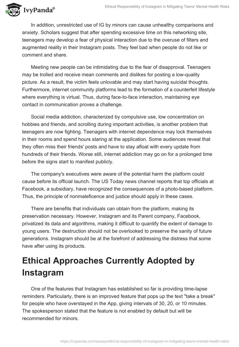 Ethical Responsibility of Instagram in Mitigating Teens’ Mental Health Risks. Page 2