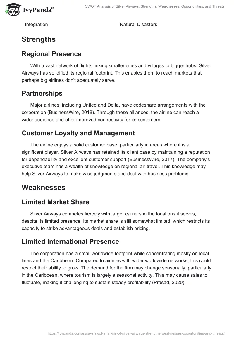 SWOT Analysis of Silver Airways: Strengths, Weaknesses, Opportunities, and Threats. Page 2