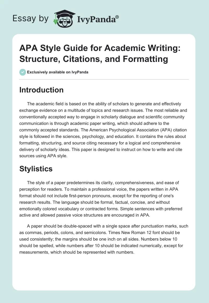 APA Style Guide for Academic Writing: Structure, Citations, and Formatting. Page 1