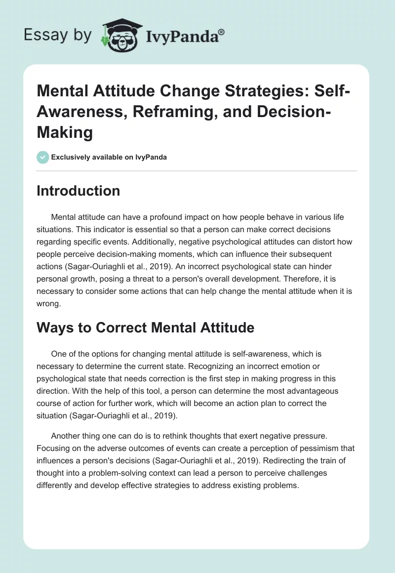Mental Attitude Change Strategies: Self-Awareness, Reframing, and Decision-Making. Page 1