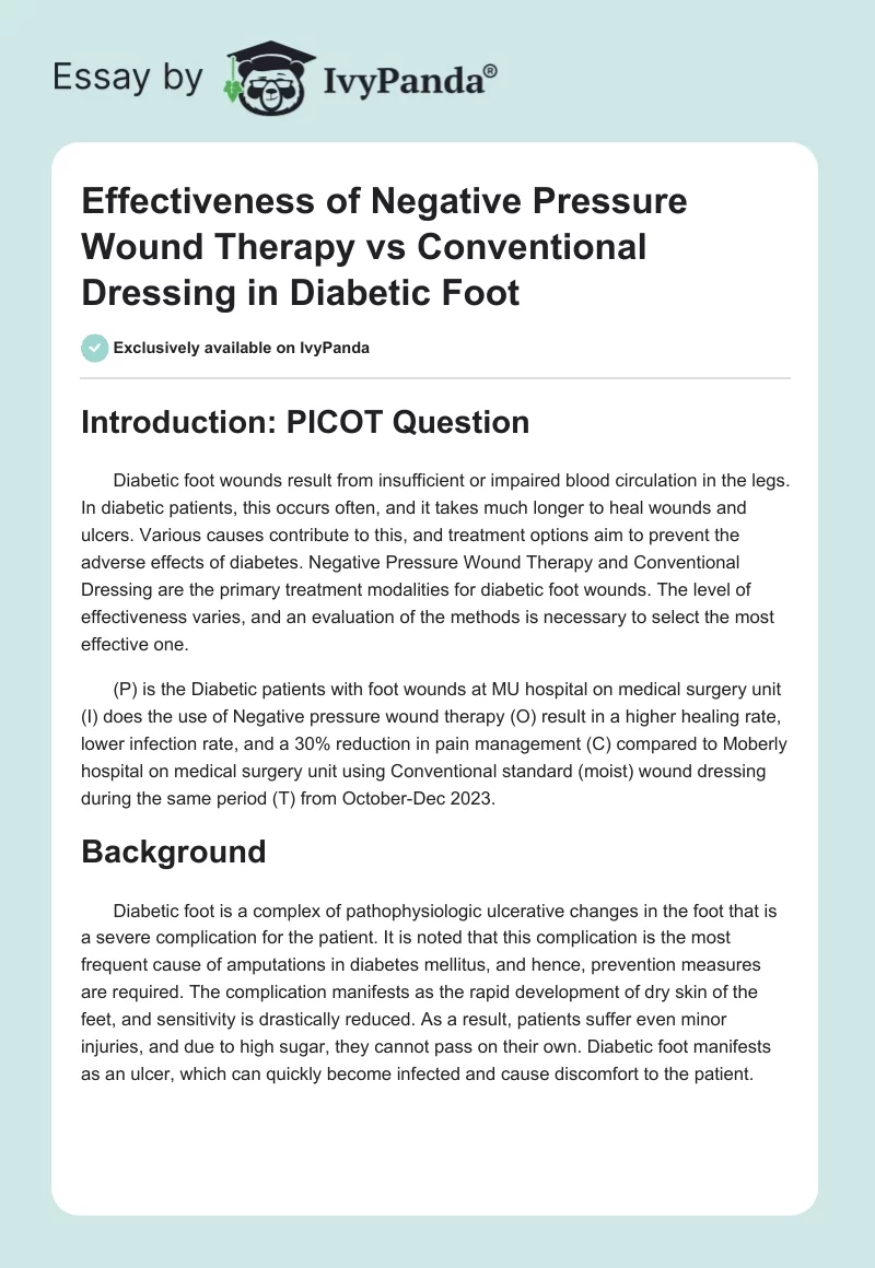 Effectiveness of Negative Pressure Wound Therapy vs Conventional Dressing in Diabetic Foot. Page 1