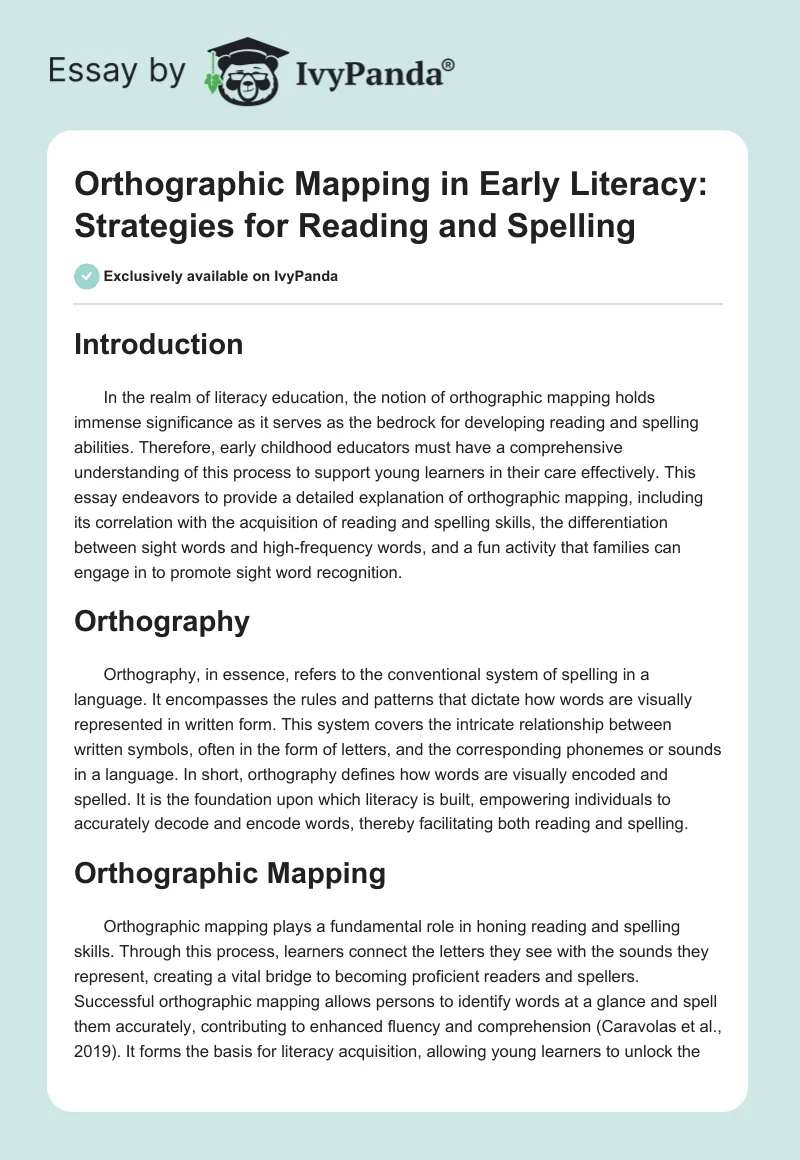 Orthographic Mapping in Early Literacy: Strategies for Reading and Spelling. Page 1